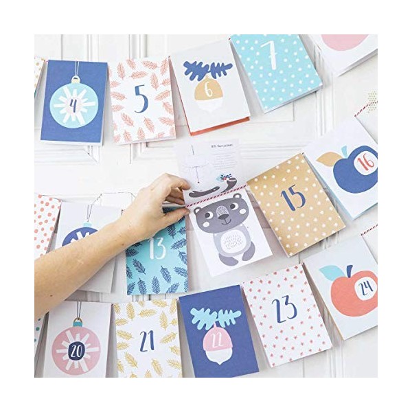 Julica Calendrier de lAvent design pour bébé | 24 surprises pour parents et bébé + cordon décoratif à suspendre | Recommandé