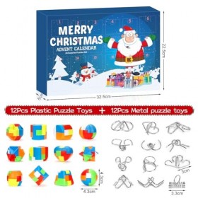 Calendrier de lavent Enfant 2023, 24pcs Calendrier de lavent Casse Tete, Compte à Rebours de Noël Casse-tête Puzzles en Mét