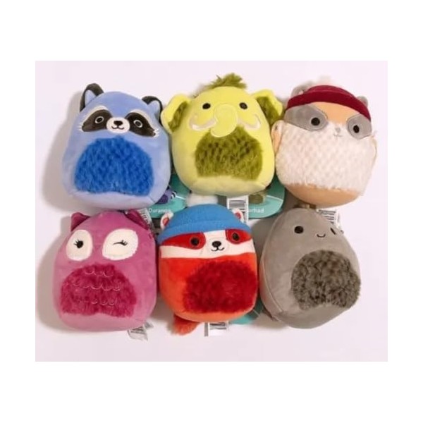 Lot de 6 mini poupées en peluche Squishmallows Cozy Squad Raton laveur Mammouth Dino 12,7 cm Little Ultrasoft officiel Kelly 