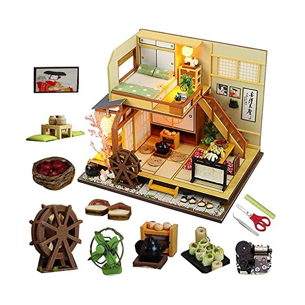 Kit De Maison De Poupée Bricolage Modèle De Maison en Bois 3D avec Meubles Et Accessoires, Salon Chambre Cuisine Salle De Bai