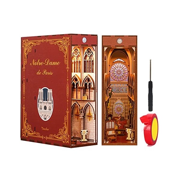 Spilay Kit dassemblage de coin de maison de poupée miniature en bois 3D avec capteur de lumière, serre-livres pour adultes, 