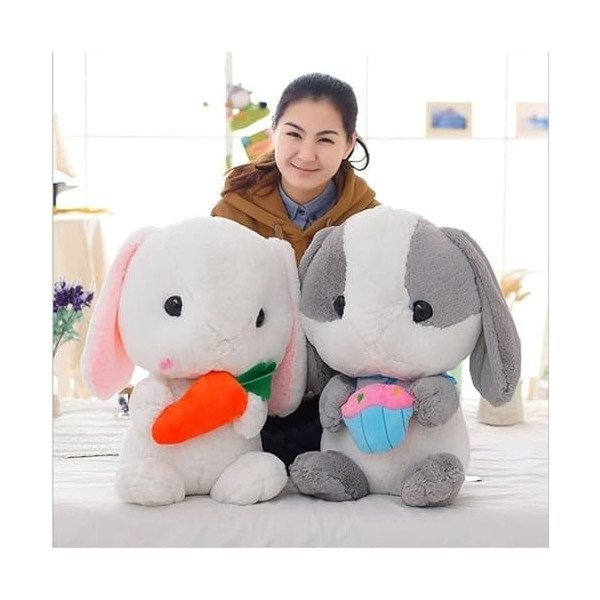 Peluches, Mignon Doux Lop Lapin en Peluche Jouet Rose en Peluche Lapin Poupée Graduation Anniversaire Noël Fille Cadeau Coul