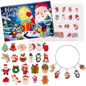 SearchI Calendrier de lAvent 2022 Xmas Calendrier de Noël pour enfants avec 24 surprises Charmes de Noël, collier Bracelets 