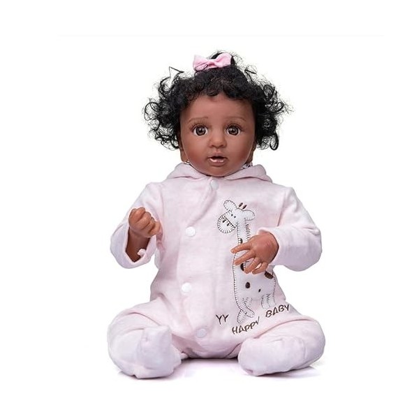 Vakitar 17in Mignon Réaliste Bébé Fille Poupée Exquis Brun Foncé Cheveux Noirs Reborn Baby Doll, pour La Maison