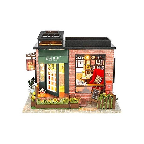 BONOCO Magasin de livres miniatures pour maison de poupée avec meubles Kit de maison de poupée en bois, anti-poussière et mou