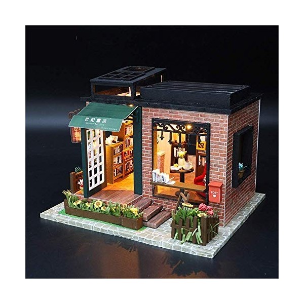 BONOCO Magasin de livres miniatures pour maison de poupée avec meubles Kit de maison de poupée en bois, anti-poussière et mou