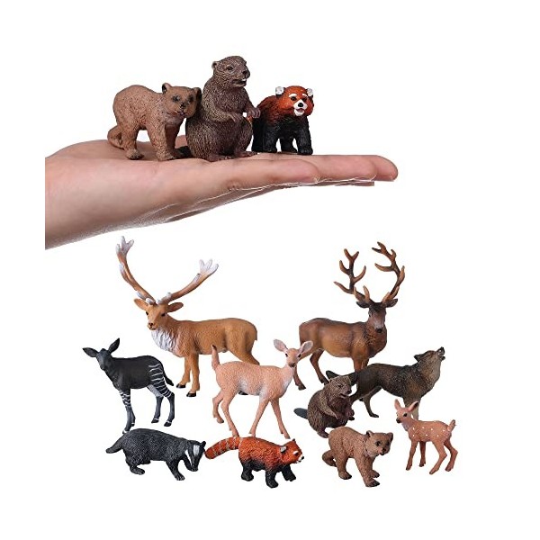 JOKFEICE Lot de 10 figurines danimaux de la forêt - Figurines réalistes - Modèle daction pour projet scientifique - Jouet é