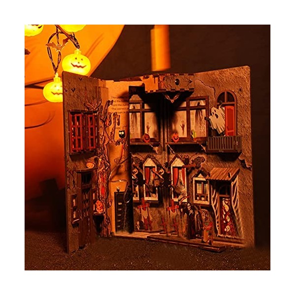 Maison de Livre 3D Maison de poupée en Bois Serre-Livres étagère Kit de Maison de poupée Miniature avec Cache-poussière Ornem