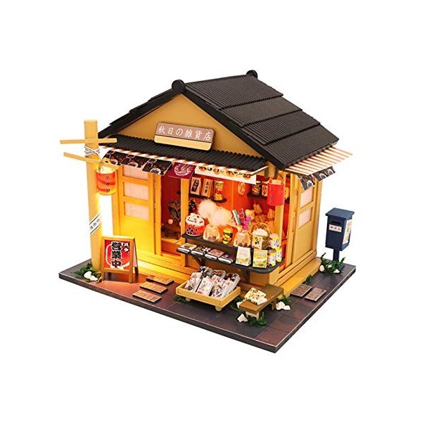 Maison de poupée, Bricolage assemblé Cabine en Bois Belle épicerie de Style Japonais modèle Mini Maison de poupée dart, Un t