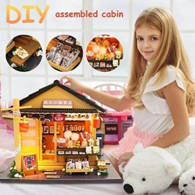 Maison de poupée, Bricolage assemblé Cabine en Bois Belle épicerie de Style Japonais modèle Mini Maison de poupée dart, Un t