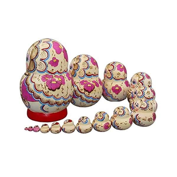 HRTC Poupées Russes 15 pièces poupées gigognes Russes blé et Fleur Rose Ensemble de Matryoshka Traditionnel en Bois Artisanat