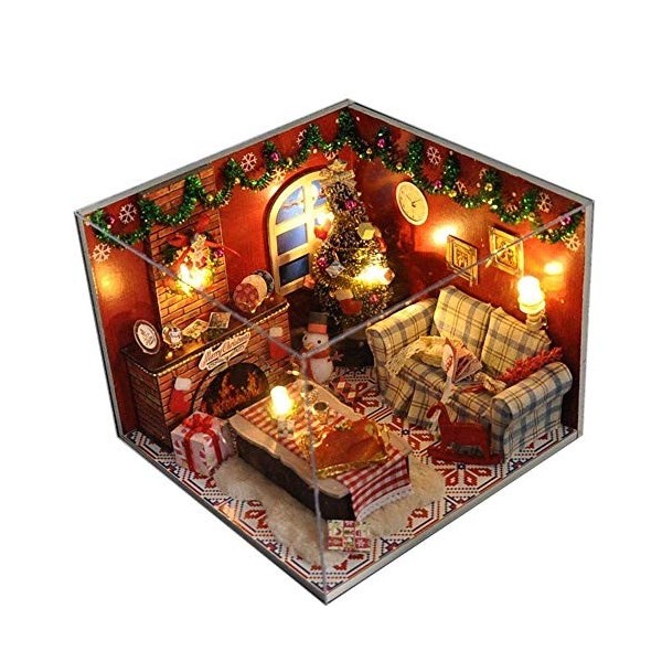 Kit De Modèle De Maison De Noël en Bois Nordique 3D Kit De Meubles De Maison De Poupée Artisanale Miniature Bricolage Cadeaux