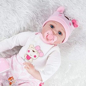 Reborn Baby Dolls, Simulation Baby Silicone Rebirth Doll 55cm Jouets pour Enfants en Silicone, 55cm, Nourrir Les poupées 55c