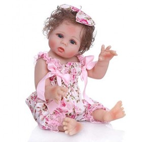 Poupées Bébé Reborn, 48CM Bebe Réaliste Bébé Reborn Fille en Robe Fleurie Rose Corps Complet en Silicone Souple Anatomiquemen