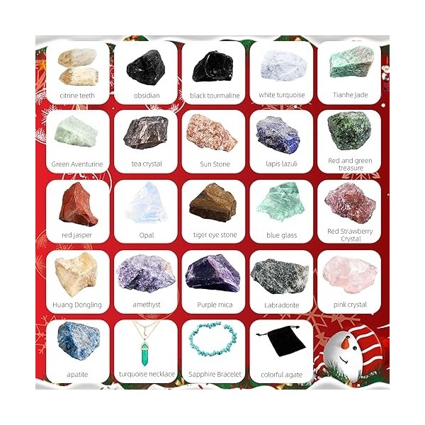 Aitsite Calendrier de lAvent 2023 - Rochers - 24 jours - Cristal naturel - Minéraux - Calendrier de lAvent de Noël - Collec