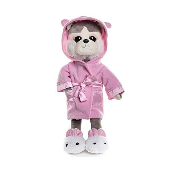 Rakki Dolli HSY11 Jouet en peluche pour chien Husky habillé de jolis vêtements de couchage – Jouet en peluche avec pyjama, vê