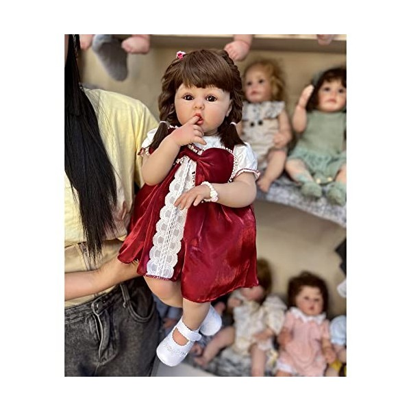 60CM Reborn Doll réaliste câlin Bambin Fille Princesse bébé poupée Corps Doux Cheveux Bruns Oeil Anniversaire pour Filles gar