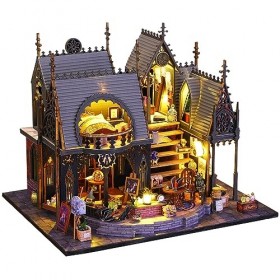 Spilay Kit de maison de poupée miniature à faire soi-même avec meubles en bois, kit de maison de poupée DIY avec housse anti-