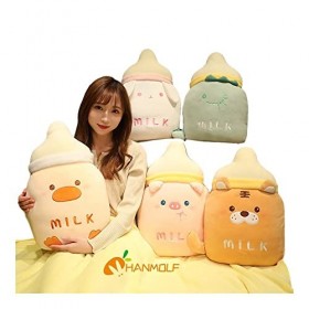 YUYUYU 55 cm Bouteille de Lait Animaux en Peluche poupée Ultra Doux Lapin Dino Cochon Tigre Canard Peluche 2-en-1 Flanelle Co