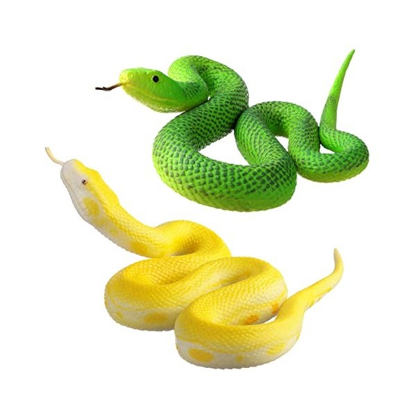 FLORMOON Lot de 2 figurines danimaux - En caoutchouc réaliste Python Action modèle - Jouet de serpent réaliste - Accessoire 