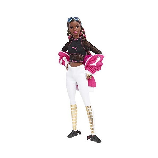 Barbie Signature Poupée de Collection Puma aux Cheveux Tressés, Veste Rose et Haut Noir, Jouet Collector, FJH70