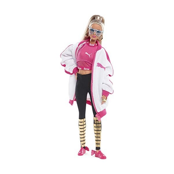 Barbie Signature poupée de Collection Puma à la Longue Queue de Cheval Blonde, Veste Blanche et Haut Rose, Jouet Collector, D