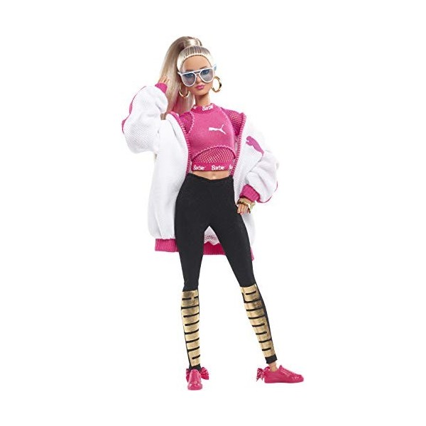 Barbie Signature poupée de Collection Puma à la Longue Queue de Cheval Blonde, Veste Blanche et Haut Rose, Jouet Collector, D