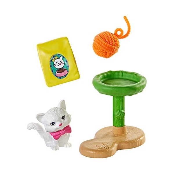 Barbie – Ensemble Chaton, Arbre à Chat et Accessoires – Accessoires pour Poupée Mannequin