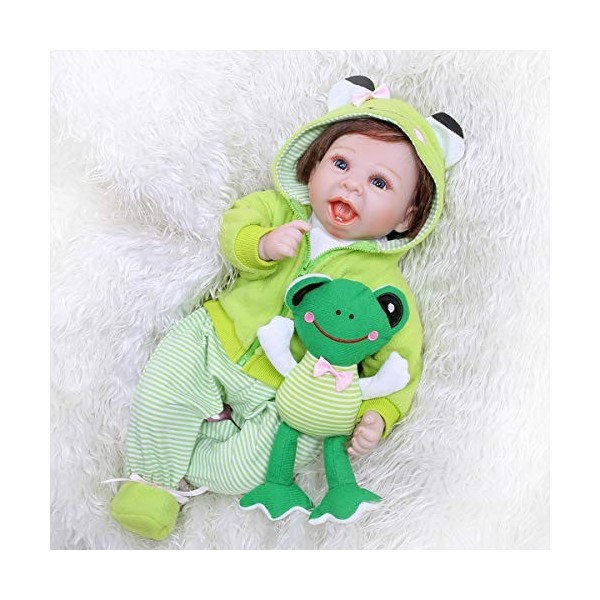 Doux Reborn Bébé Poupées 22 Pouces 55 Cm Silicone Enfant en Bas Âge Poupée avec Tenue De Grenouille Ensemble Belle Reborn Béb