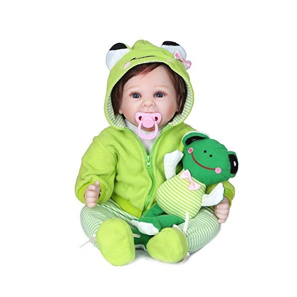 Doux Reborn Bébé Poupées 22 Pouces 55 Cm Silicone Enfant en Bas Âge Poupée avec Tenue De Grenouille Ensemble Belle Reborn Béb