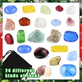 Meetory Calendrier de lAvent 2022 en cristal, 24 pièces, pierres géographiques minérales, fossile, pierres précieuses, calen