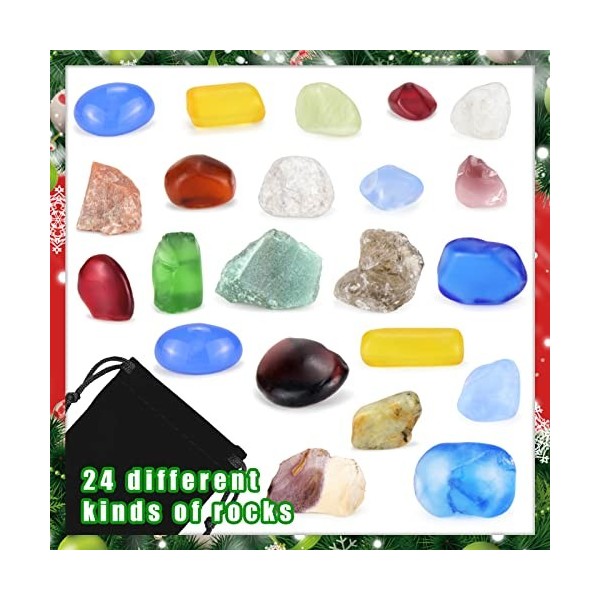 Meetory Calendrier de lAvent 2022 en cristal, 24 pièces, pierres géographiques minérales, fossile, pierres précieuses, calen