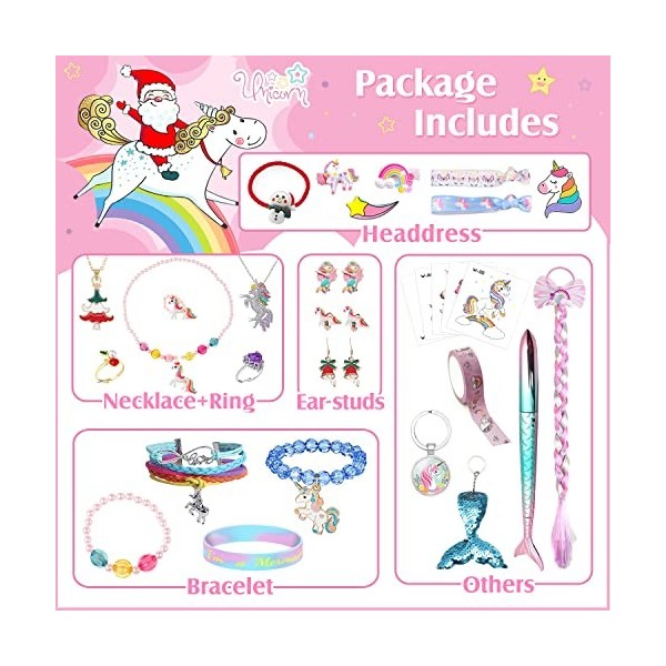 Calendrier de lAvent licorne, calendrier de Noël fille 2022, cadeaux de Noël pour enfants, bijoux porte-clés collier anneaux