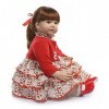 Poupee Reborn Bébé Fille 60cm 24 Pouces Réaliste Poupée Bebe Reborn Robe Rouge Cheveux Longs Fait Main Silicone Souple Simula