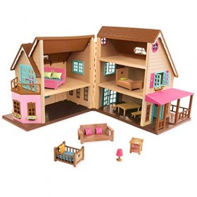 Li’l Woodzeez – Le Cottage Honeysuckle Hillside – Ensemble de 20 pièces avec Maison, Meubles, et Accessoires – Maisonnette et