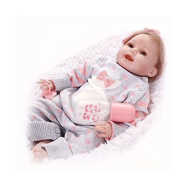 VVLXRIC Poupee Reborn Fille Realiste, 22 Pouces 55 Cm Sucré Reborn Silicone Fille, Meilleur Cadeau danniversaire pour Les Fi