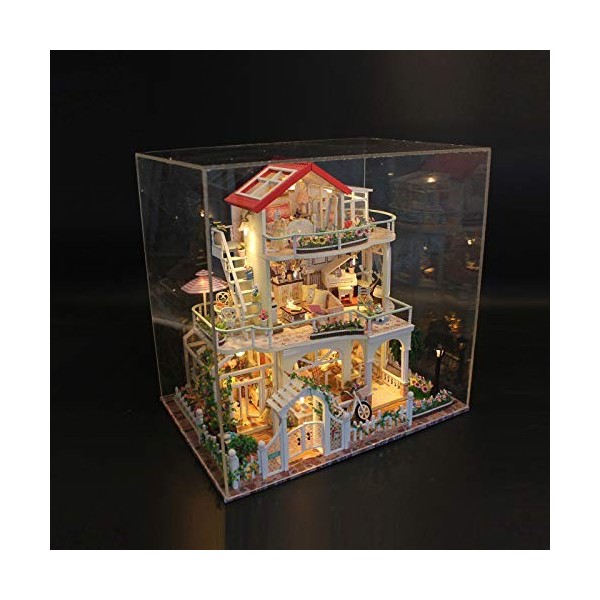 luckiner Mignon mini maison de poupée miniature 3D en bois avec housse anti-poussière