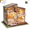 Mobilier miniature en bois 3D pour maison de poupée - À monter soi-même - Moderne - Loft Villa - Échelle 1:24 avec housse ant