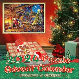 Calendrier de lAvent 2024 Puzzle Adulte Enfant Cadeau de Noël, Calendriers de Noël Puzzle de Vacances Familiales de 1008 Piè
