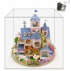 XLZSP DIY Mini Maison de Poupée Château Européen Romantique 3D Assemblé Scène Miniature Décor avec Lumière LED Meubles Kit Cr