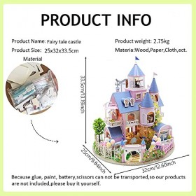 XLZSP DIY Mini Maison de Poupée Château Européen Romantique 3D Assemblé Scène Miniature Décor avec Lumière LED Meubles Kit Cr