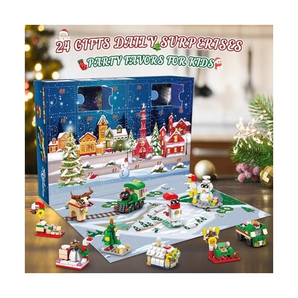 Calendrier de lAvent 2023 Noël et Père Noël Kit, avec 24 Surprises à Collectionner pour Enfants Jouets de Noël Comprend Arbr
