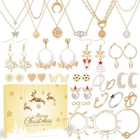 Calendrier de Lavent Bijoux pour Femme - 24 Surprise avec Colliers Boucles doreilles Bracelets Bagues Dor Calendrier Avent