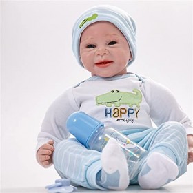 YANRU RéAliste PoupéE Reborn BéBé, 22 inch BéBé Rebirth Reality Boy, Acrylique Grands Yeux BéBé Reborn RéAliste, Offrez à Vot