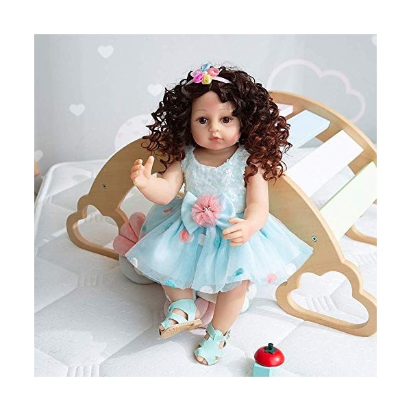 55 CM Reborn bébé Enfant en Bas âge Flexible Corps Complet en Silicone Souple réel Doux au Toucher Pincess Cheveux bouclés Mo