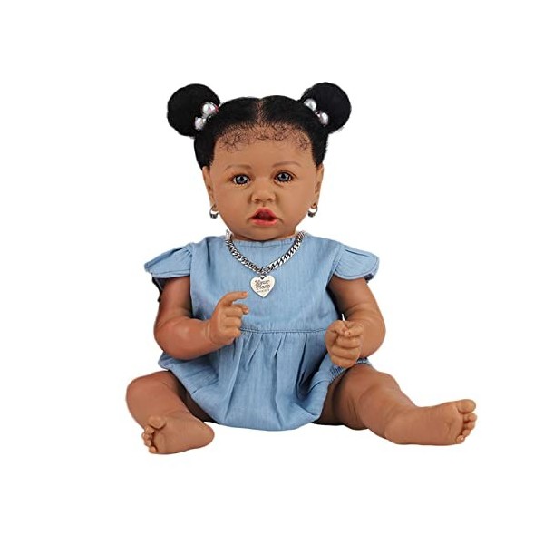 Réaliste Reborn Baby Doll Fille Silicone/Tissu 22 Pouces Grande Poupée Nouveau-Né, Silicone pour Enfants Cadeau Tissu 