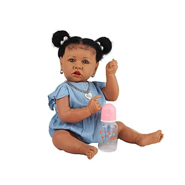 Réaliste Reborn Baby Doll Fille Silicone/Tissu 22 Pouces Grande Poupée Nouveau-Né, Silicone pour Enfants Cadeau Tissu 