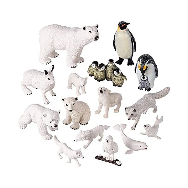 JOKFEICE Lot de 15 figurines danimaux polaires réalistes en plastique - Pingouin ours polaire - Jouet éducatif précoce - Déc