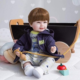 55 CM Corps Doux Câlin Reborn Toddler Bébé Garçon Poupée avec Quatre Dents Visage Souriant Mignon Bébé Cadeau danniversaire 