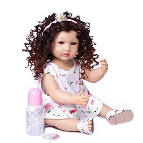 55CM Cheveux bouclés Original Corps Entier Silicone Souple réel Doux au Toucher Reborn bébé Bambin Pincess Mode Fille poupée 